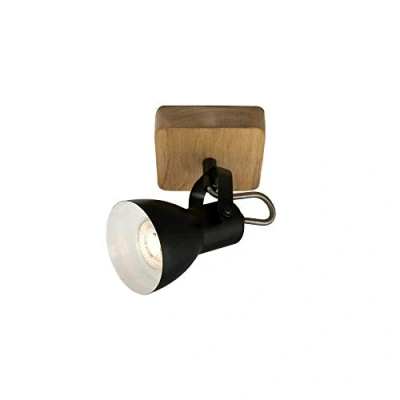 Abbildung von BRILONER Wandleuchte Innen schwenkbar, Vintage, Holzbasis, Wandlampe innen, Wandstrahler Wandlicht, Wandbeleuchtung, Schlafzimmer, Flurlampe, Wall Light, 10x10x13,5 cm, Schwarz Weiß