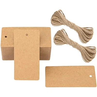 Abbildung von G2PLUS 100 Stk Geschenkanhänger Groß, 300g/m² Kraftpapier Etiketten Tags, 4.5 x 9 CM Anhänger mit Jute Schnur