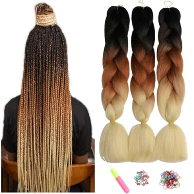 Abbildung von ShowJarlly Kanekalon Kunsthaar Haar, Haar Braids Extension, Ombre Jumbo Braid Haarverlängerung 24&quot;, Zöpfe Box Zum Einflechten African Hair