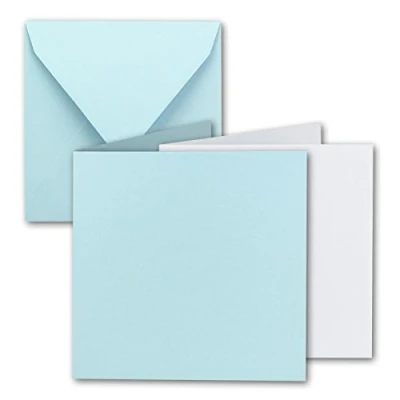 Abbildung von 15x Quadratisches Falt Karten Set 15 x cm mit Brief Umschlägen &amp; Einlegeblättern Hellblau FarbenFroh by GUSTAV NEUSER
