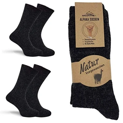 Abbildung von MOUNTREX Alpaka Socken, Wollsocken für Damen, Herren Wintersocken, Kuschelsocken 2 Paar, Anthrazit (Dünn), 35 38
