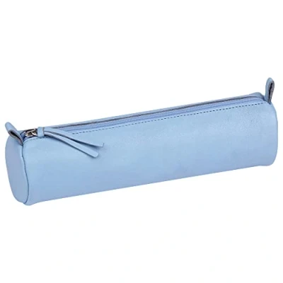 Abbildung von Clairefontaine 410159C Schlampermäppchen rund, aus Lammleder, Ø5,5 x 22 cm, 1 Stück, Blau