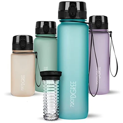 Abbildung von 720DGREE Trinkflasche 1l “uberBottle“ softTouch +Früchtebehälter BPA Frei Schlanke Wasserflasche für Sport, Fitness, Fahrrad, Uni, Outdoor Tritan Sportflasche Leicht, Stoßfest, Wiederverwendbar