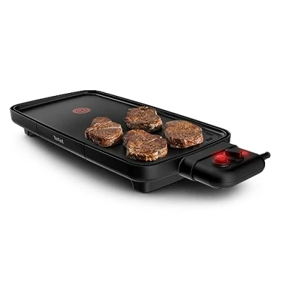 Abbildung von Tefal CB6428 Plancha Booster Tischgrill 2200 W extra große Grillfläche Boost Zone 6 Temperaturstufen durchgängige Grillplatten inklusive Fettablaufrinne Thermo Spot Schwarz
