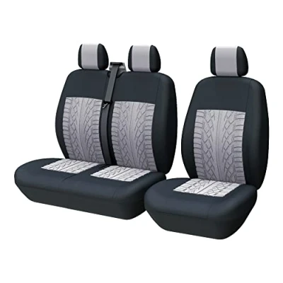 Abbildung von TOYOUN Universal Sitzbezüge Auto für Transporter LKW Vordersitze Autositzbezüge 3D Reifen Spur Muster 1+2 Sitzbezug Schonbezüge, Grau