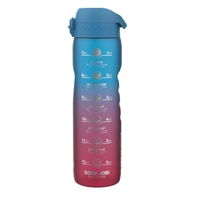 Abbildung von Ion8 1 Liter Trinkflasche mit Zeitmarkierungen, Auslaufsicher, Einhandöffnung, Sichere Verriegelung, Spülmaschinenfest, BPA frei, Tragegriff, Ideale für Fitnessstudio, Rosa Blau
