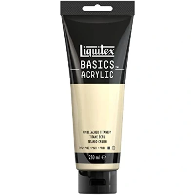 Abbildung von Liquitex 88700240 Basics Acrylfarbe, monopigmentierte Künstlerpigmente, lichtecht, mittlere Viskosität, Archivqualität, seidenglänzender Finish, 250ml Tube Ungebleichtes Titan
