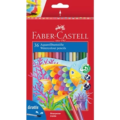 Abbildung von FABER CASTELL 114437 Buntstifte Set Classic Colour, Aquarellstifte, 36 teilig, bruchsicher, inkl. Pinsel
