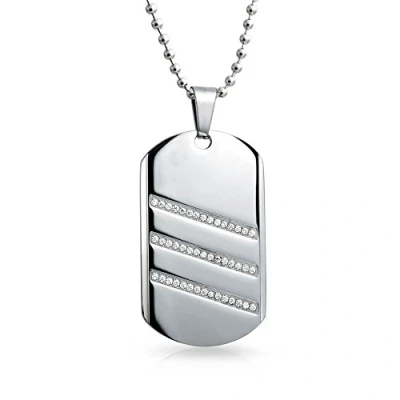 Abbildung von Bling Jewelry Geometrische Gravierbare Herren Cz Dog Tag Anhänger Halskette Für Männer Silber Ton Edelstahl Mit Kette 24 Zoll