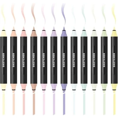 Abbildung von Molotow Sketcher Twinmarker pastell Kit (Brush Tip &amp; 3mm Keilspitze, farbintensive Aqua Pro Tinte, schnelltrocknend, für die Anwendung auf Papier) 12 Stifte