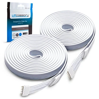 Abbildung von Litcessory Verlängerungskabel für Philips Hue Lightstrip Plus (3m, 2 Stück, Weiß STANDARD 6 POLIG V3)