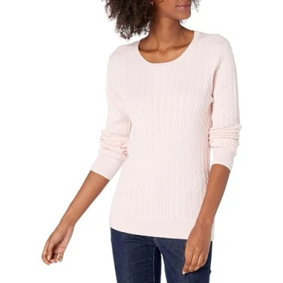 Abbildung von Amazon Essentials Damen Leichter Langarm Pullover Mit Rundhalsausschnitt Zopfmuster (Erhältlich In Übergröße), Hellrosa, M