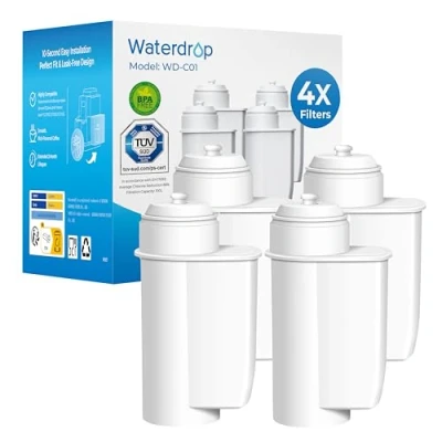 Abbildung von Waterdrop Ersatzwasserfilter für Siemens® EQ Series, EQ5, EQ6, EQ7, EQ9, EQ500, Bosch® TCZ7003, TCZ7033, Brita® Intenza 575491, TÜV SÜD Zertifiziert, Pack of 4