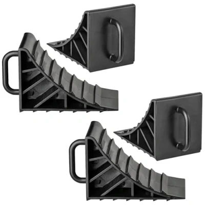 Abbildung von AUTOLIGHT 24 4 x Unterlegkeil mit Griff 15x10CM Hemmschuhe Bremskeile Anhänger PKW Stütze Wohnwagen Kunststoff