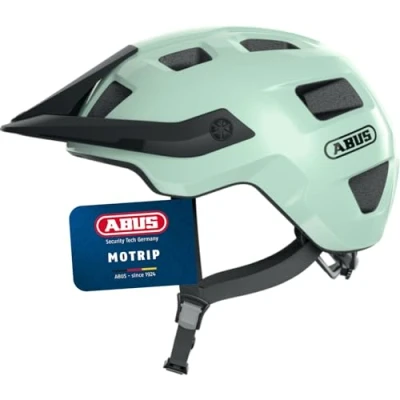 Abbildung von ABUS MTB Helm MoTrip robuster Fahrradhelm mit höhenverstellbarem Schirm für Mountainbiker individuelle Passform Unisex Mintgrün Glänzend, L