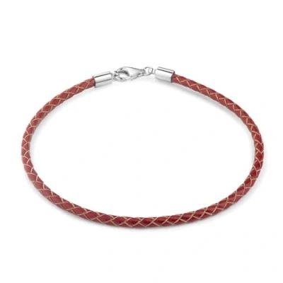 Abbildung von MATERIA 925 Silber Beads Armband Herren Damen Leder Karabiner rot 18 22cm #A57, Länge:19 cm