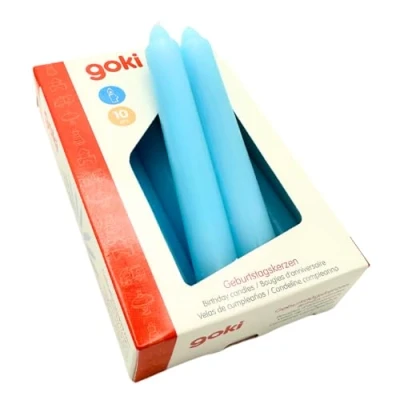 Abbildung von goki 15427 Geburtstagskerzen 10 Stück, blaue Wachskerzen Set, 10cm, festliche Dekoration für Kuchen und Feiern, 10er Set
