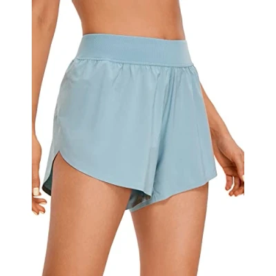 Abbildung von CRZ YOGA Damen Mid Waist Running Shorts Seitliche Splits Sport Workout Kurze Hose Leichte Atmungsaktive Sporthose Laufhose Hellgraublau 38