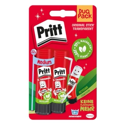 Abbildung von Pritt Klebestift, sicherer und kinderfreundlicher Kleber für Kunst Bastelarbeiten, starker Klebstoff Schule &amp; Bürobedarf, 2x22g Stift
