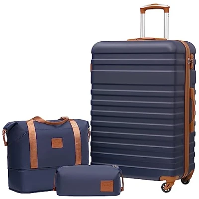 Abbildung von COOLIFE Koffer Trolley Reisekoffer von ABS Hartschalen 4 Rollen TSA Schloss Der Enthält 1 Reisetasche und Kulturbeutel
