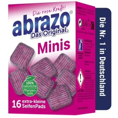 Abbildung von abrazo abrazolino 16 Reinigungskissen für Töpfe, Grill, Backofen, handlicher Spülschwamm mit Veganer Pflanzenseife, Küchenschwamm, Reinigungsschwamm
