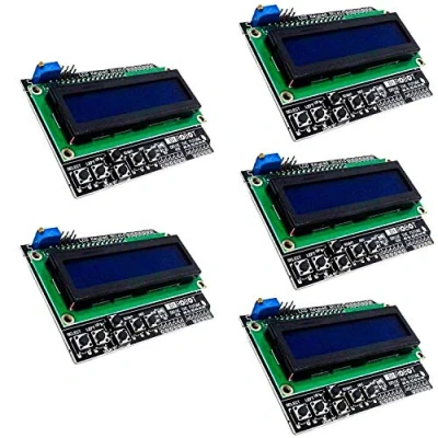 Abbildung von AZDelivery 5 x HD44780 LCD Keypad Shield 16x2 LCD1602 Display Modul 2x16 Zeichen (mit Blauem Hintergrund und Weißen Zeichen) kompatibel mit Arduino inklusive E Book!