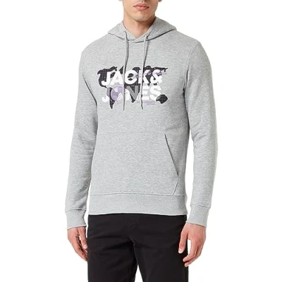 Abbildung von JACK &amp; Jones Hoodie Sweat Kapuzenpullover, Herren, Größe: Medium, Light grey melange