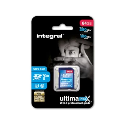 Abbildung von Integral 64GB UHS II SD Karte v60 Bis zu 280MB/s Lese und 100MB/s Schreibgeschwindigkeit SDXC Professional High Speed Speicherkarte