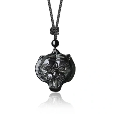 Abbildung von COAI Geschenkideen Kette mit Tiger Anhänger aus Obsidian Amulett Talisman Asiatischer Stil