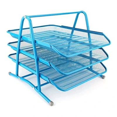Abbildung von Leviatan Metall Ablage Ablagefächer Büro Organizer Schreibtisch Schubladen für Dokumente 3 Schubfächer Briefablage Dokumentenablage A4 Mesh Blau