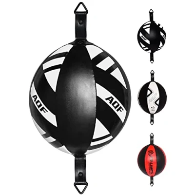 Abbildung von AQF Boxen Doppelendball Rex Leder Boxbirne Set MMA Punchingball Erwachsene Training Speedball (schwarz/weiß)