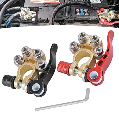 Abbildung von 2pcs Batterieklemmen Scherlast Polklemmen Autobatterie Battery Terminal 4 Weg Auto Anschlüsse Schnellverschluss 12/24V Steckverbinder Positiver und negativer Batterieanschluss für Pkw Lkw Boot Motorad