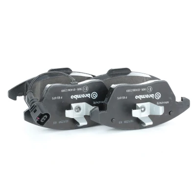 Abbildung von BREMBO P 85 075 Bremsbelagsatz inkl. Verschleißwarnkontakt mit Kolbenclip ohne Zubehör SKODA: Fabia 2, Superb II Estate, III Estate kfzteile,