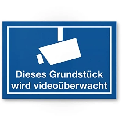 Abbildung von Komma Security Grundstück Videoüberwacht Schild 30 x 20 cm Achtung Vorsicht Videoüberwachung Hinweis Hinweisschild Warnschild Warnhinweis