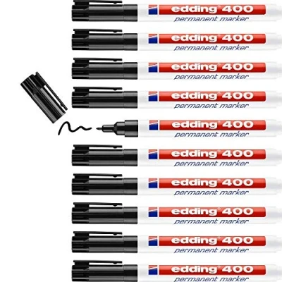 Abbildung von edding 400 Permanentmarker schwarz 10 Stifte feine Rundspitze 1 mm wasserfest, schnell trocknend wischfest für Karton, Kunststoff, Holz, Metall, Glas