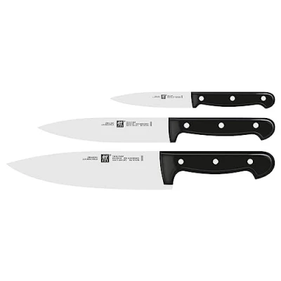 Abbildung von ZWILLING Twin Chef Messer Set, 3 teilig (Spick /Garniermesser 10 cm, Kochmesser 20 Fleischmesser 16 cm), Rostfreier Spezialstahl/Kunststoff Griff im Nietendesign, Schwarz