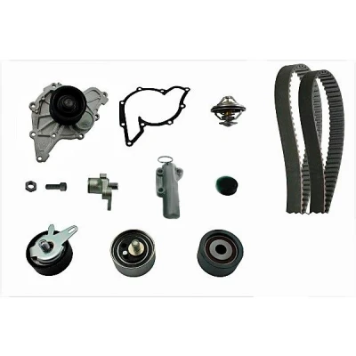 Abbildung von INA 530 0539 30 Wasserpumpe + Zahnriemensatz mit Wasserpumpe, Spannarm, Spannrolle, Anbaumaterial Thermostat AUDI: A4 B6 Avant