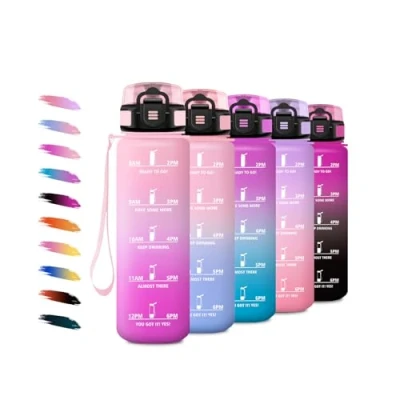 Abbildung von Trinkflasche 500ml, mit Filte, Kohlensäure Geeignet, Auslaufsicher, Motivierende Wasserflasche Zeitmarkierung, Sportflasche für Fitness, Camping, Kinder, Fahhrad, Wandern, Yoga
