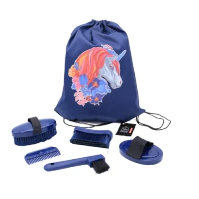 Abbildung von PFIFF 102790 Putzset, Putzbeutel Putztasche befüllt, Pferdeputzset Pferdepflege, Dunkelblau