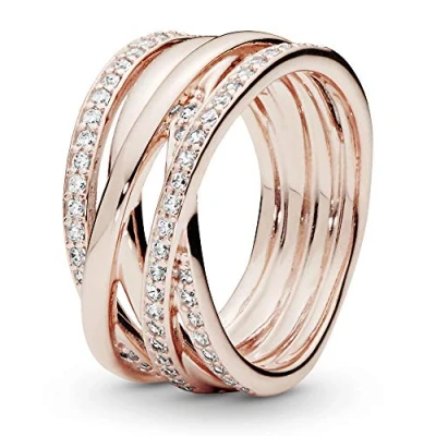 Abbildung von PANDORA Sparkling &amp; Polished Lines Ring in Roségold mit 14 Karat rosévergoldete Metalllegierung und Cubic Zirkonia Timeless Collection, Größe 54