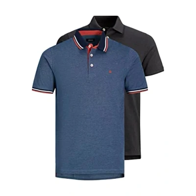 Abbildung von JACK &amp; JONES Herren JJEPAULOS Polo SS 2 Pack MP NOOS, 1x Dark Grey Melange/ Denim Blue, S