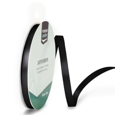 Abbildung von Vaessen Creative Satinband 6mmx10m Schwarz, Schleifenband, Dekoband, Bänder zum Basteln, Stoffbänder für Hochzeit, Taufe Und Geburtstagsgeschenke