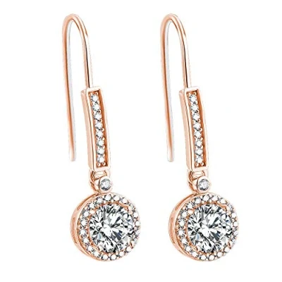 Abbildung von Strahlende Ohrringe, Ohrhänger für Damen aus 925er Sterling Silber Hängend lang rund Tropfen Circle Kreis Zirkonia mit Haken und Kristall Schmuck Hängende Ohrstecker (Rosegold)