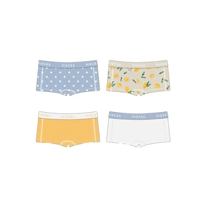 Abbildung von Pieces Pclogo LADY 4 PACK Panties, Damen, Größe: Small, Birch aop:nya citrus