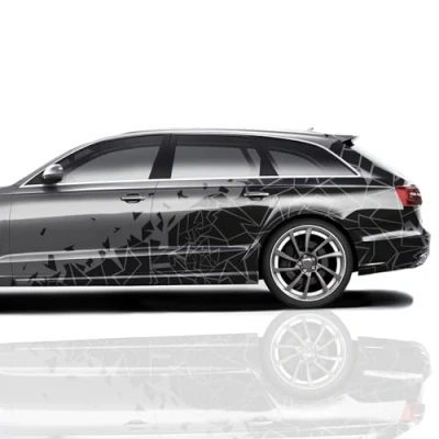 Abbildung von Finest Folia XXL Autoaufkleber Mosaik 2er Set je 60x175cm geometrisches Design Auto Seite Motorrad Bus Sticker Kfz Zubehör Broken Glass Camouflage Tuning Dekor KX074 (Schwarz Matt)