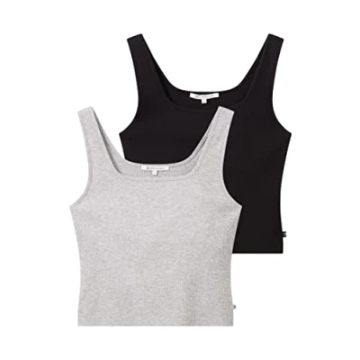 Abbildung von TOM TAILOR Denim Damen 1037097 Basic Top im Doppelpack, 10367 Light Silver Grey Melange, XL (2er Pack)