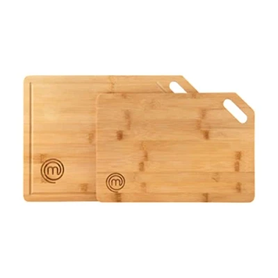 Abbildung von MasterChef Schneidebrett Holz Set, Küchenbrett, Ein Holzbrett groß (38,5cmx27,5cm) Eine Mittlere Größe (34cmx23,5cm), mit Aufhängung/Tragegriff, Holzschneidebrett Saftrille, Spülmaschinenfest