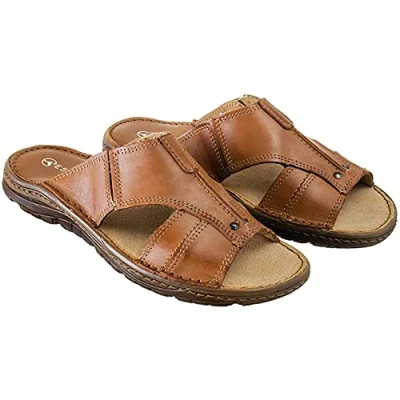 Abbildung von ESTRO Sandalen Herren Pantoletten Echtleder Sommerschuhe Schlappen mit Rutschfeste Gummisohle s1 (43, Braun)