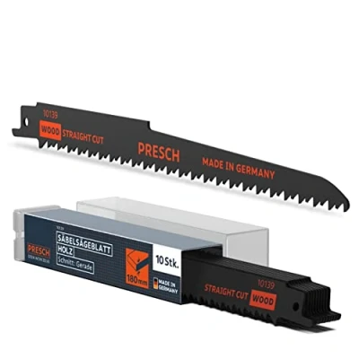 Abbildung von Presch Säbelsägeblätter Holz 210mm 10 Stk. Schnitt 6 180mm Sägeblätter Säbelsäge für PVC Rohre uvm. Universalschaft Reciprosäge Set inkl. Box
