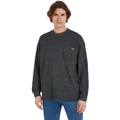 Abbildung von Tommy Jeans Longsleeve RLX Waffle SNIT Strickpullover schwarz, Herren, Größe: Large, Schwarz